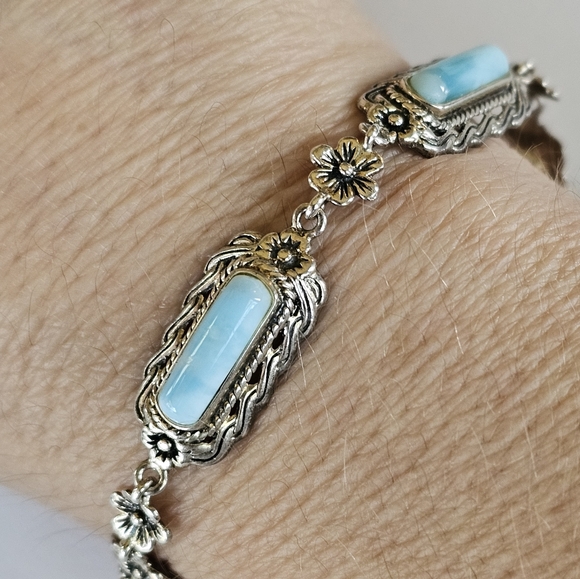 Genuine Larimar Bracelet in Sterling Silver! Longer length - Picture 2 of 4